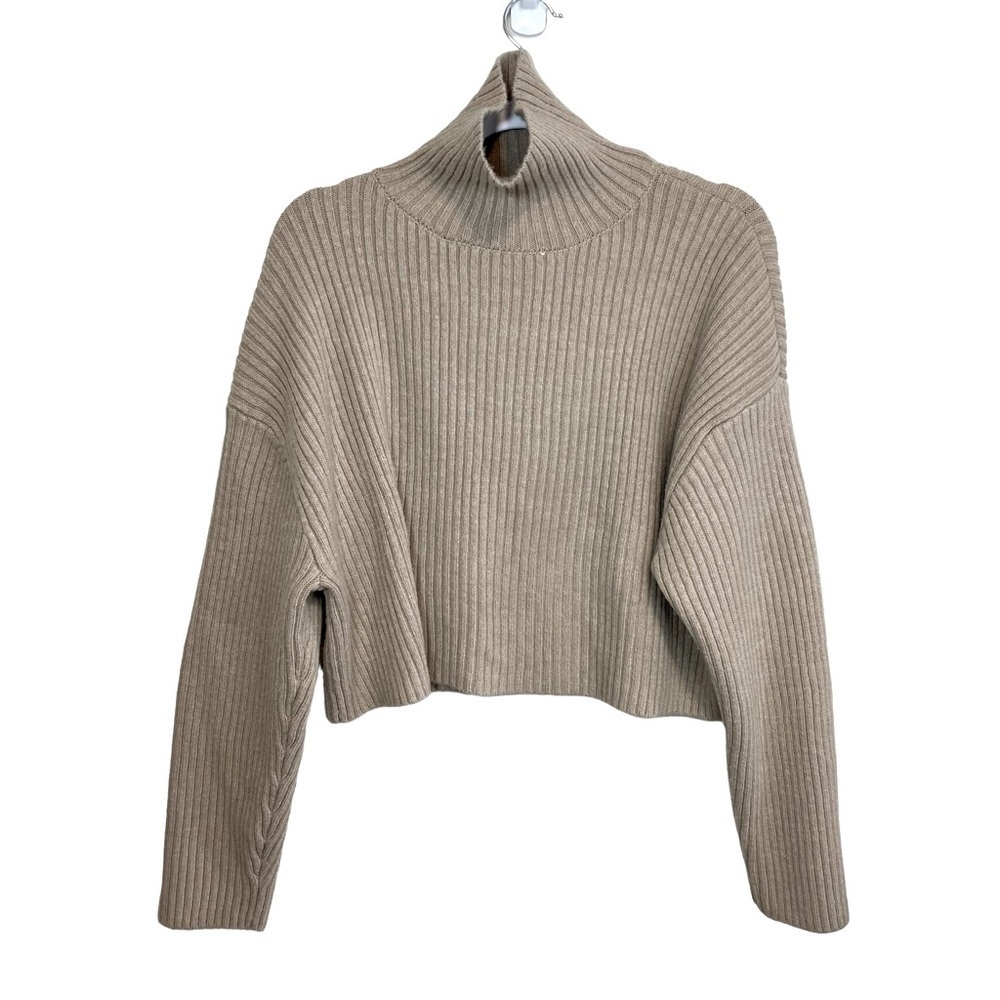 H&M Ribbed Crop Camel Wool Blend Mock Turtleneck - Size M